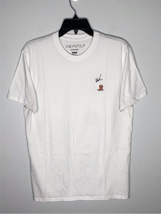 Other - White Crew Neck Tee with Popcorn Chest Embroidery